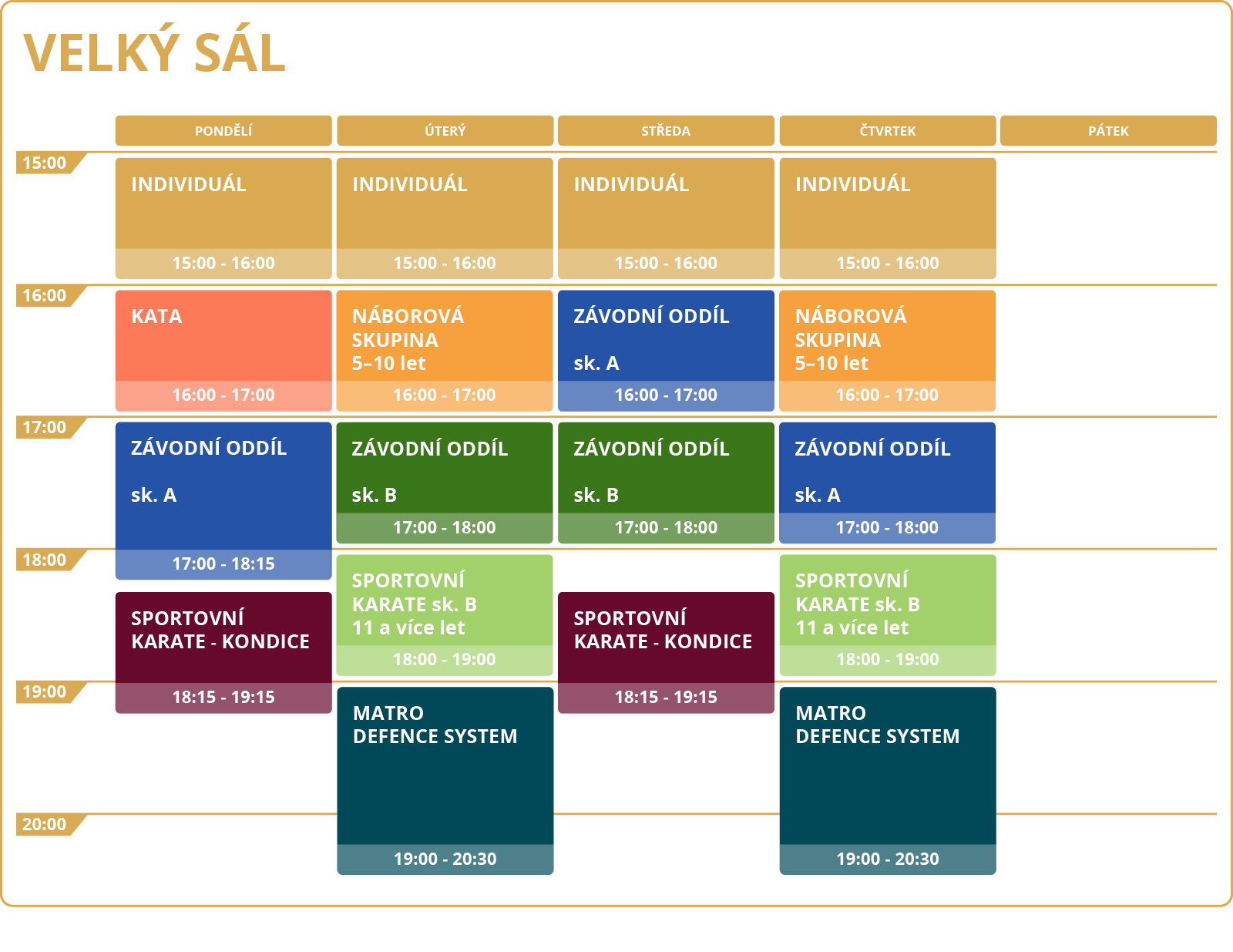 Rozvrh tréninků velký sál